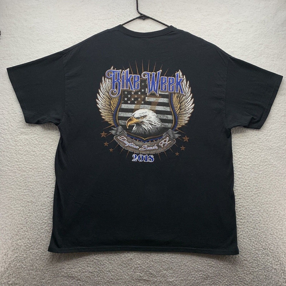 Daytona Beach Bike Week Graphic T-Shirt Mens 2XL XXL Black 2018 Eagle USA Flag